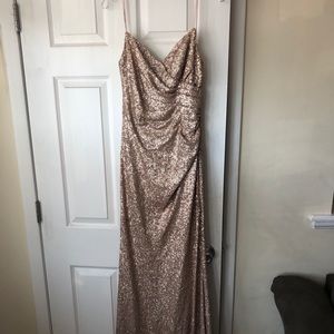 Sequin spaghetti strap rose gold dress
